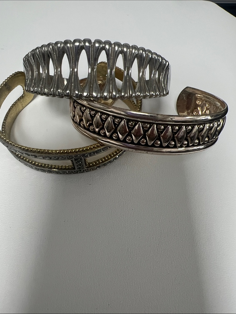 Mixed Metal Cuff Bracelet Set - Silver and Gold Tones